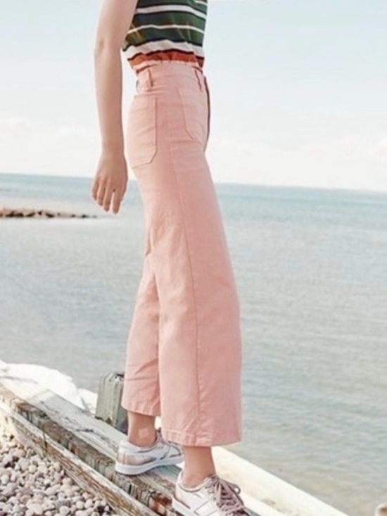 J. Crew Pants - JCREW Point Sur washed wide-leg crop pant pink 28 Small NWT